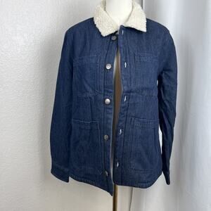 United By Blue‎ Jacket Adult Medium Blue Denim Chore Coat Sherpa Lined Western